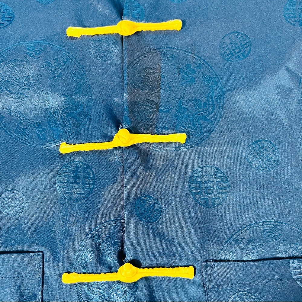 Traditional Chinese Tang Top, Blue and Yellow Reversible Blouse - Picture 15 of 16